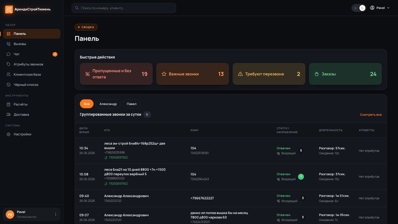 Скриншот CRM обработки звонков